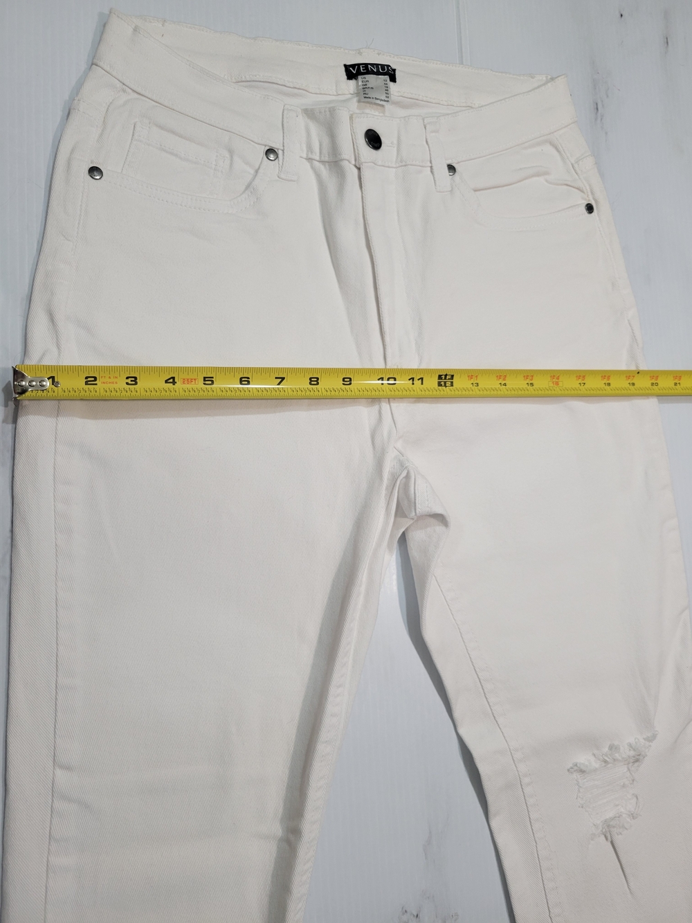 VENUS White Distressed Fringe Hem Stretch Jeans 12